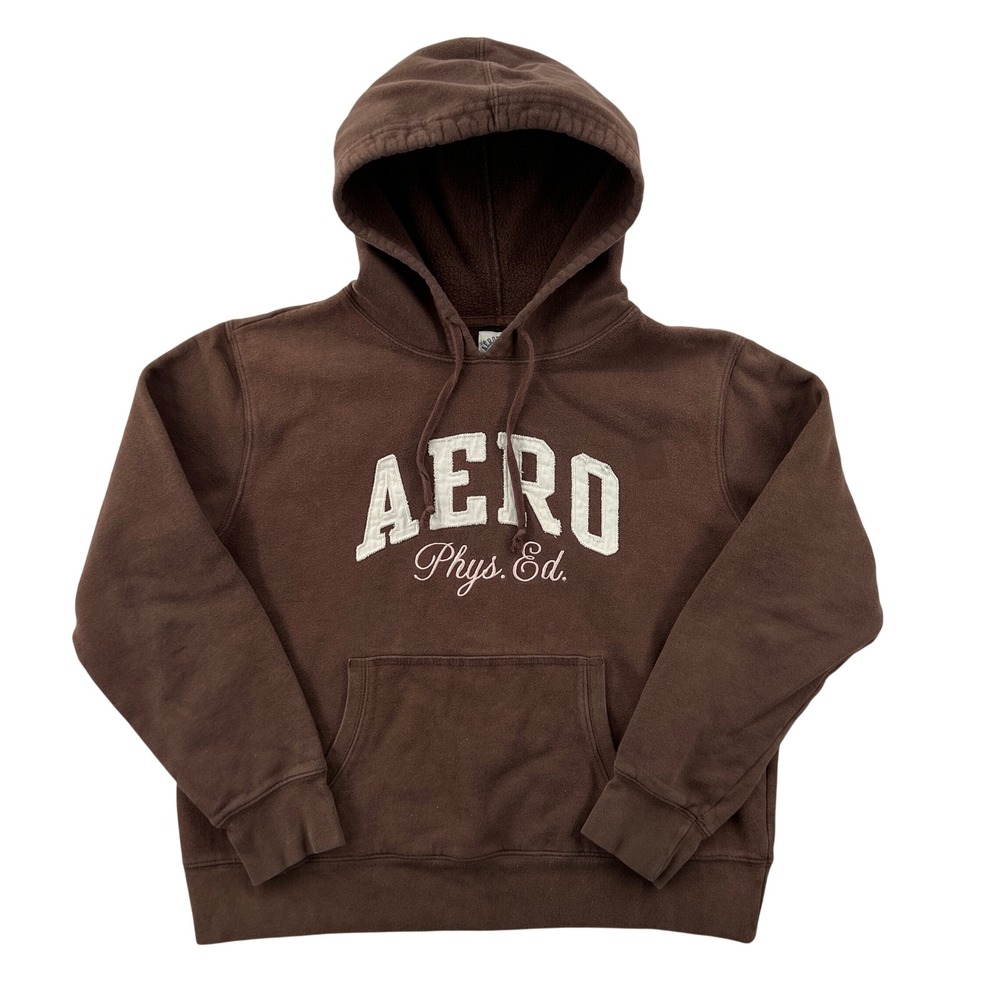 Aeropostale Womens‎ Brown AERO Phys Ed Graphic Pullover Hoodie Medium Y2K Retro